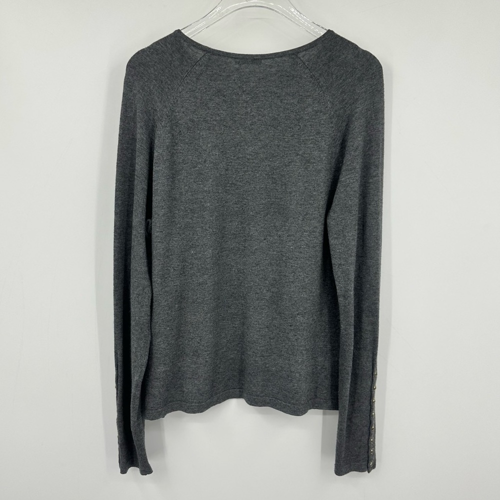 J.McLaughlin Gray Sweater Button Cuffs Crew Neck Womens Medium | AQ598 - Picture 5 of 6